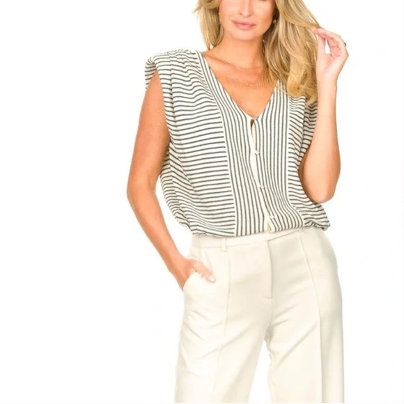 ba&sh Knit Sleeveless Shoulder Pads Top Vest Cardigan Lony Ecru & Navy Size M - Picture 5 of 10